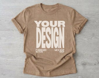 Heather Tan Bella Canvas 3001 Mockup Unisex Brown Tshirt Mock Flatlay BC3001