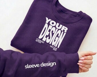 Purple Gildan 18000 Mockup Sleeve Design Sweatshirt Flay Lay Mock