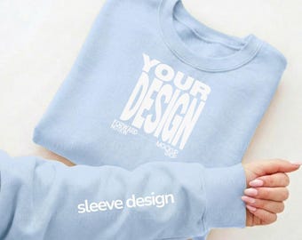 Light Blue Gildan 18000 Mockup Sweatshirt Sleeve Real Mock