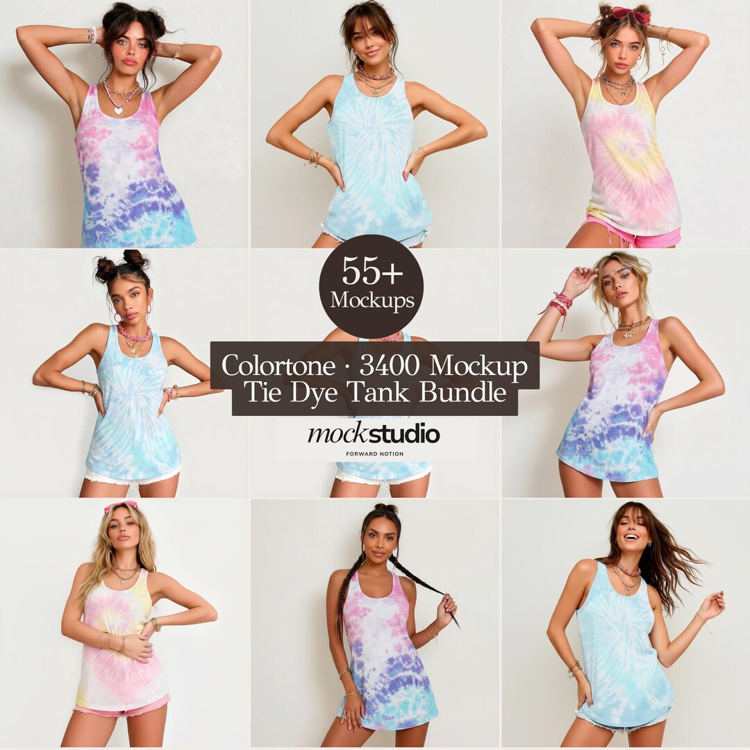 Colortone 3400 Mockup Bundle Tie Dye Tank Top Mock Womens - Etsy