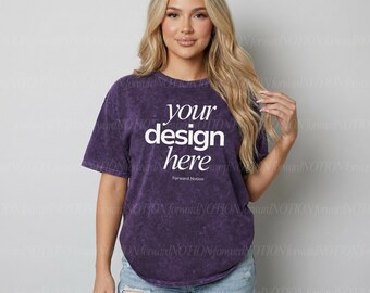 Mineral Purple Colortone 1300 Mockup Unisex Mineral Wash Tshirt Mock Womens
