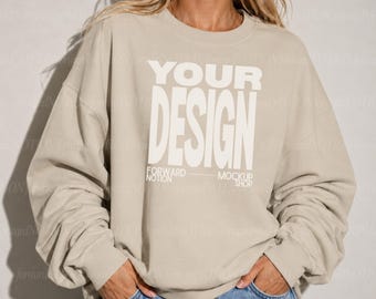 Sand Gildan 18000 Mockup Beige Tan Sweatshirt Mock