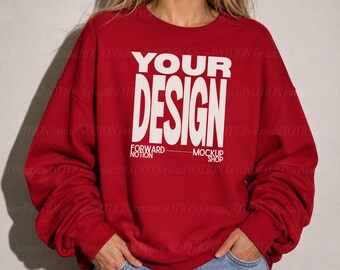 Cherry Red Gildan 18000 Mock Womens Sweatshirt Mockup