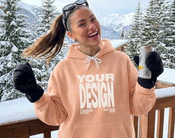 Peachy Comfort Colors 1467 Mockup Womens Orange Sweatshirt Hoodie Ski Winter Mockup Real