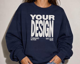 Navy Gildan 18000 Mockup Womens Blue Sweatshirt Mock