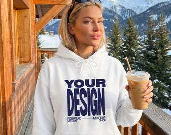 White Comfort Colors 1467 Mockup Womens Sweatshirt Hoodie Ski Winter Mock