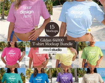 Summer T-shirt Gildan 64000 Mockup Bundle Womens Beach Mockups | Set of 15 Mocks