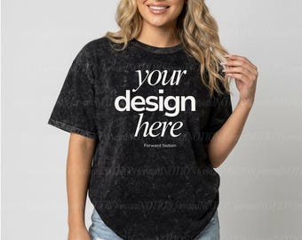 Mineral Black Colortone 1300 Mockup Unisex Mineral Wash Tshirt Mock Womens