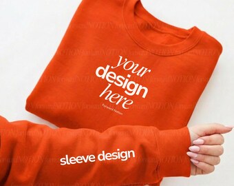 Orange 18000 Mockup Sleeve Design Sweatshirt Mockup Flay Lay Mock