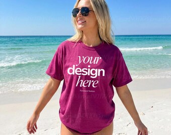 Antique Heliconia Gildan Mockup Pink Tshirt Mockup Summer Shirt Beach Mock