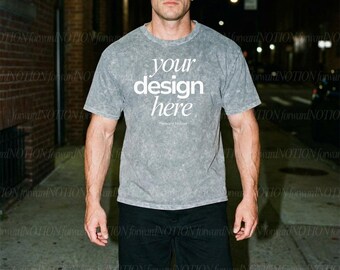 Mineral Colortone 1300 Mock Grey Mineral Wash Tshirt Mens Mockup (PNG Digital Download)