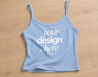 Baby Blue Bella Canvas 1012 Mockup Womens Spaghetti Strap Tank Top Flatlay Mock