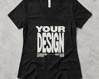 Black Bella Canvas 6405 Mockup V-Neck Tee Flatlay Tshirt Mock BC6405
