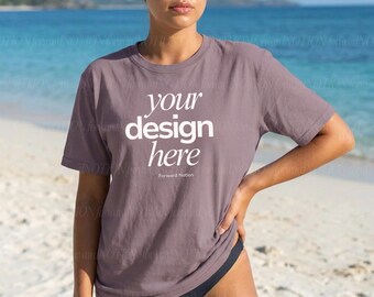 Paragon Gildan Mockup Purple Tshirt Mockup Shirt Beach Mock
