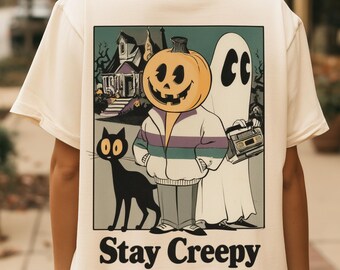 Creepy Halloween Party Shirt, Vintage 90s Spooky Season Tee, Nostalgic Trick or Treat Top, Comfort Colors Fall Apparel, Retro Cat Tshirt