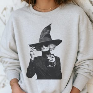 Vintage Martini Witch Sweatshirt, Halloween Drinking Shirt, Witches Night Out Crewneck, Spooky Season Party Sweater, Retro Goth Fall Apparel