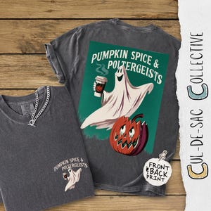 Camiseta de calabaza especiada, camiseta retro de Halloween, camiseta divertida de fantasma de café, top vintage de temporada espeluznante, ropa de otoño de colores cómodos, truco o trato