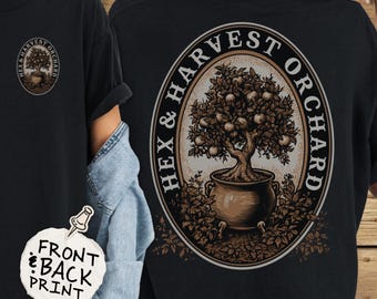 Shirt Hex and Harvest Orchard, T-shirt herfstheks, donkere Cottagecore-kleding, vintage Spooky Season-T-shirt, comfortabele kleuren Halloween-top