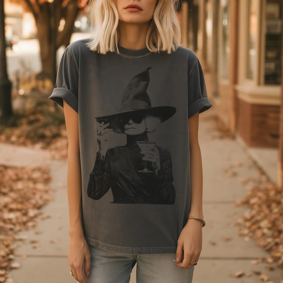 Funny Witch Shirt, Vintage Halloween Party Tee, Edgy Spooky Season Top, Martini Lover Gift, Retro Cocktail Apparel, Comfort Colors 1717