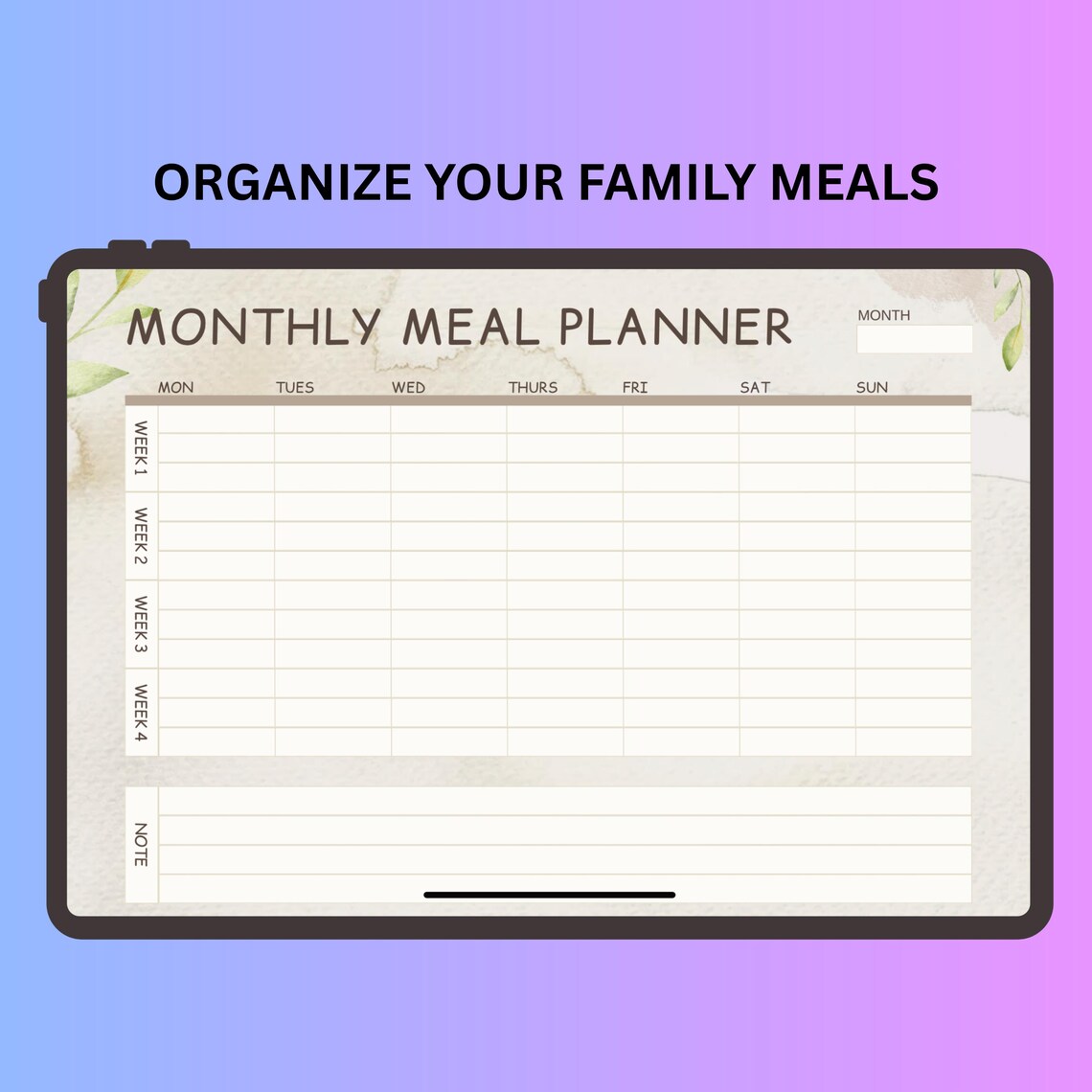 Monthly Meal Planner Canva Template – 5 Editable Designs | Digital ...