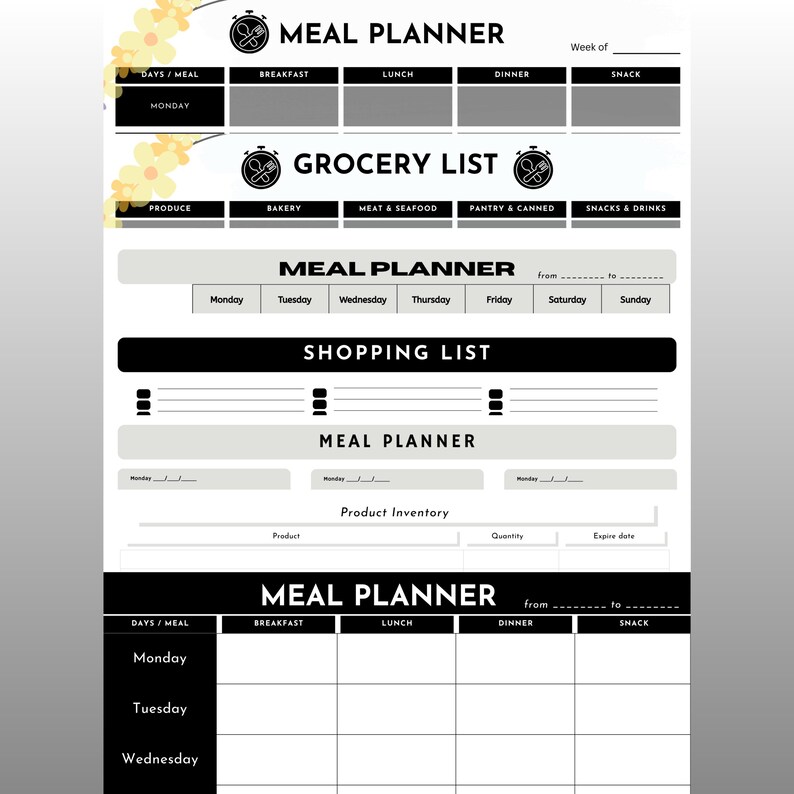 Editable Weekly Meal Planner Printable Grocery List & Kitchen Inventory ...