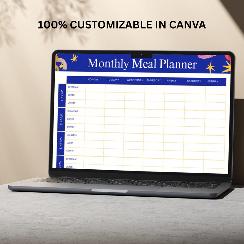 Monthly Meal Planner Canva Template – 5 Editable Designs | Digital ...