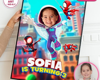Ghost Spider Welcome Sign with Photo, Gwen Birthday Poster for Girls, Personalized Digital Download