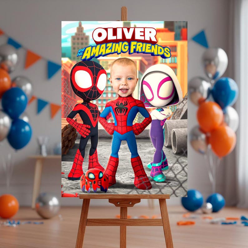 Spidey Welcome Sign with Photo, Spider Birthday Poster, Personalized Digital Download image 3