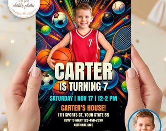 Basketball Birthday Photo Invitation, Sports Party Invite for Boys (Digital Download)