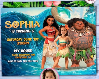 Moana Party Photo Invitation, Tropical Island Birthday Decor (Digital Download)