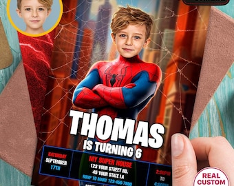 Invitation Spiderman avec photo, invitation d'anniversaire de super-héros (téléchargement numérique)