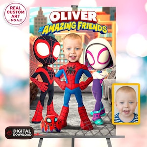 Spidey Welcome Sign with Photo, Spider Birthday Poster, Personalized Digital Download image 2
