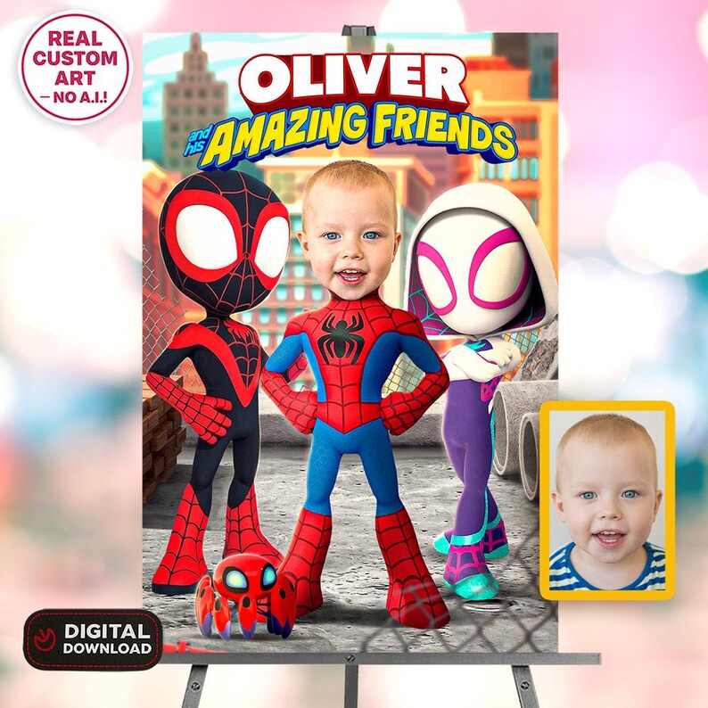Spidey Welcome Sign with Photo, Spider Birthday Poster, Personalized Digital Download image 2