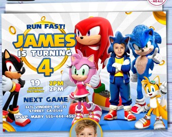 Sonic Birthday Invitation with Photo, Sonic Party Invite, Personalized Digital Download