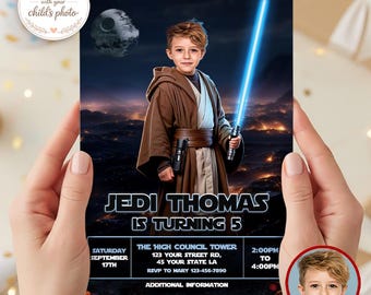 Space Warrior Birthday Invitation with Photo, Galactic Light Saber Party Invite (Digital Download )