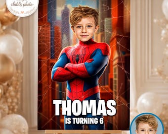 Spider Birthday Welcome Sign for Boy, Superhero Party Poster Personalized (Digital Download)