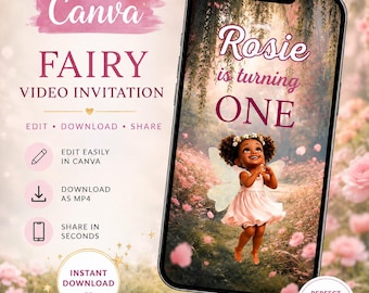 Whimsical Fairy Video Invitation Editable in Canva, Enchanted Forest Birthday Party Invite, Instant Download