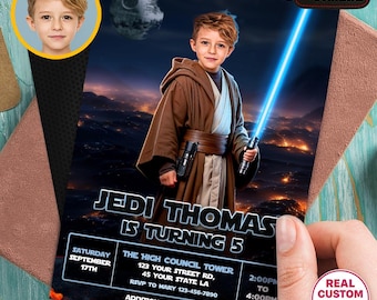 Space Warrior Birthday Invitation with Photo, Galactic Light Saber Party Invite (Digital Download )