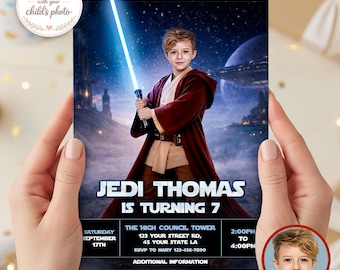 Space Knight Birthday Invitation with Photo, Galaxy Adventure Kids Party Invite (Digital Download)