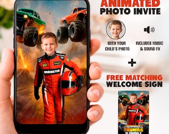 Monster Truck Video Invitation, Animated Racing Birthday Party Invite (Digital Download)