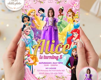 Princess Birthday Invitation with Photo, Royal Princess Party Invite, Personalized Digital Download