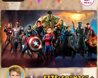 Bannière d'anniversaire Spiderman avec photo, toile de fond de la fête des Avengers (téléchargement numérique)