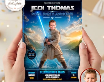 Galaxy Pool Party Invitation with Photo, Summer Water Party (Digital Download)