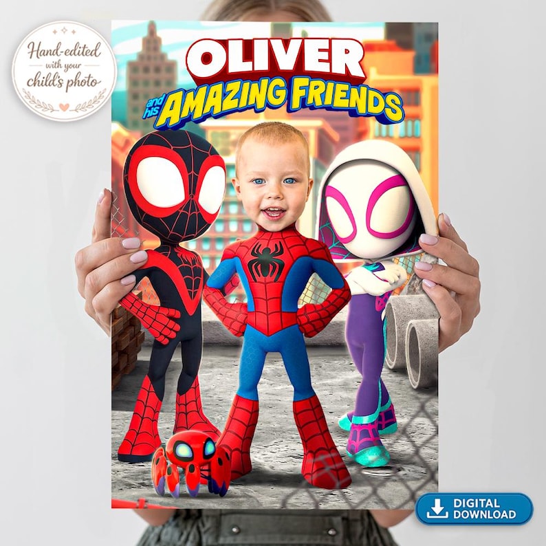 Spidey Welcome Sign with Photo, Spider Birthday Poster, Personalized Digital Download image 4