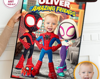 Spidey Welcome Sign with Photo, Spider Birthday Poster, Personalized Digital Download