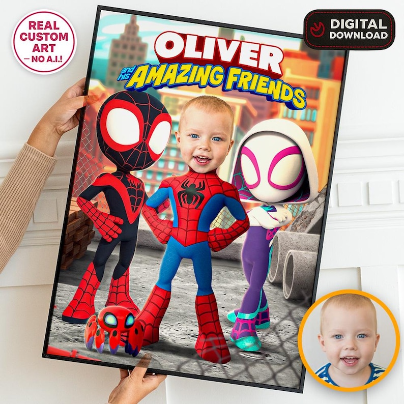 Spidey Welcome Sign with Photo, Spider Birthday Poster, Personalized Digital Download image 1
