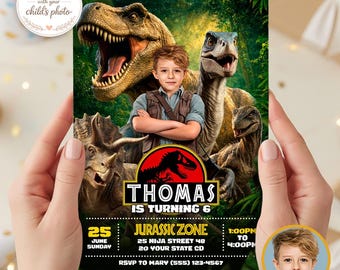 Dinosaur Birthday Photo Invitation, Jurassic Party Invite, Prehistoric Dino Birthday (Digital Download)