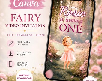 Enchanted Birthday Video Invitation Editable in Canva, Magical Garden Party Invite, Instant Download