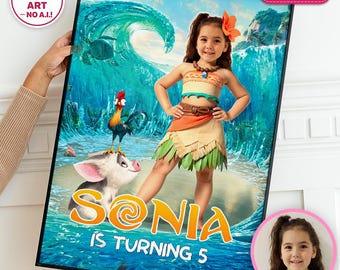 Moana Birthday Welcome Sign with Photo, Tropical Island Party Decor (Digital Download)