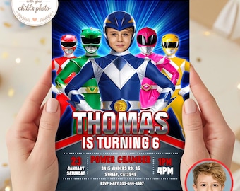 Superhero Ranger Birthday Invitation with Photo, Hero Party Invite (Digital Download)